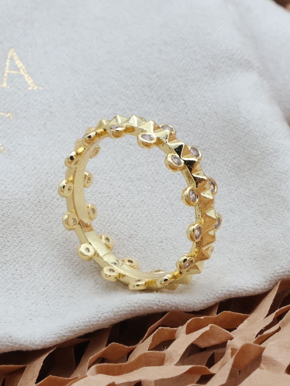 Kendra Scott Jada Gold White CZ Band Ring Size 7 Authentic New